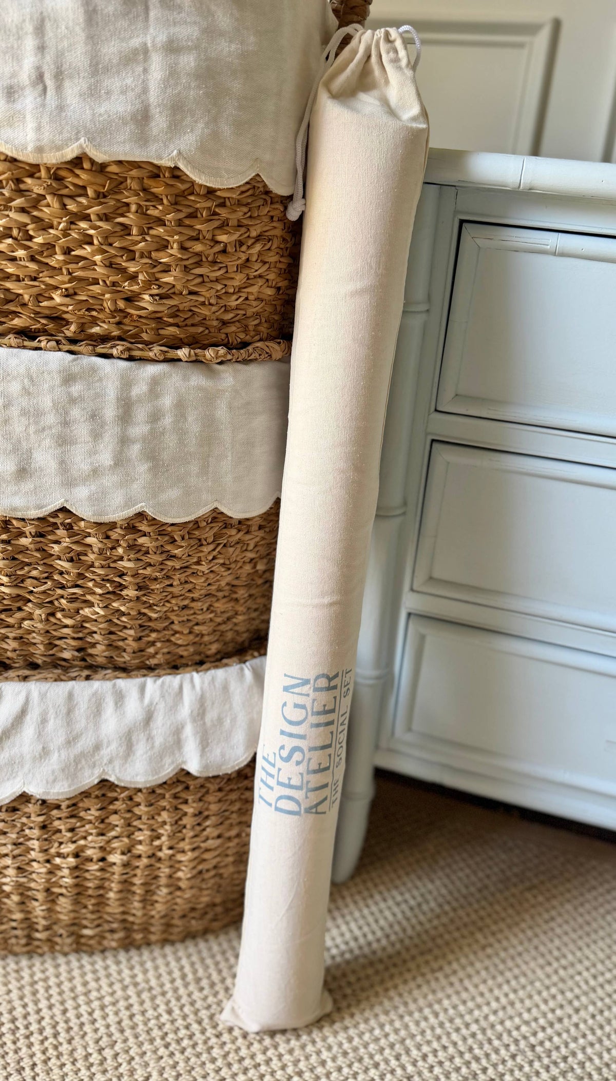 The Linden House Mahjong Mat by The Design Atelier rolled in branded canvas storage bag
