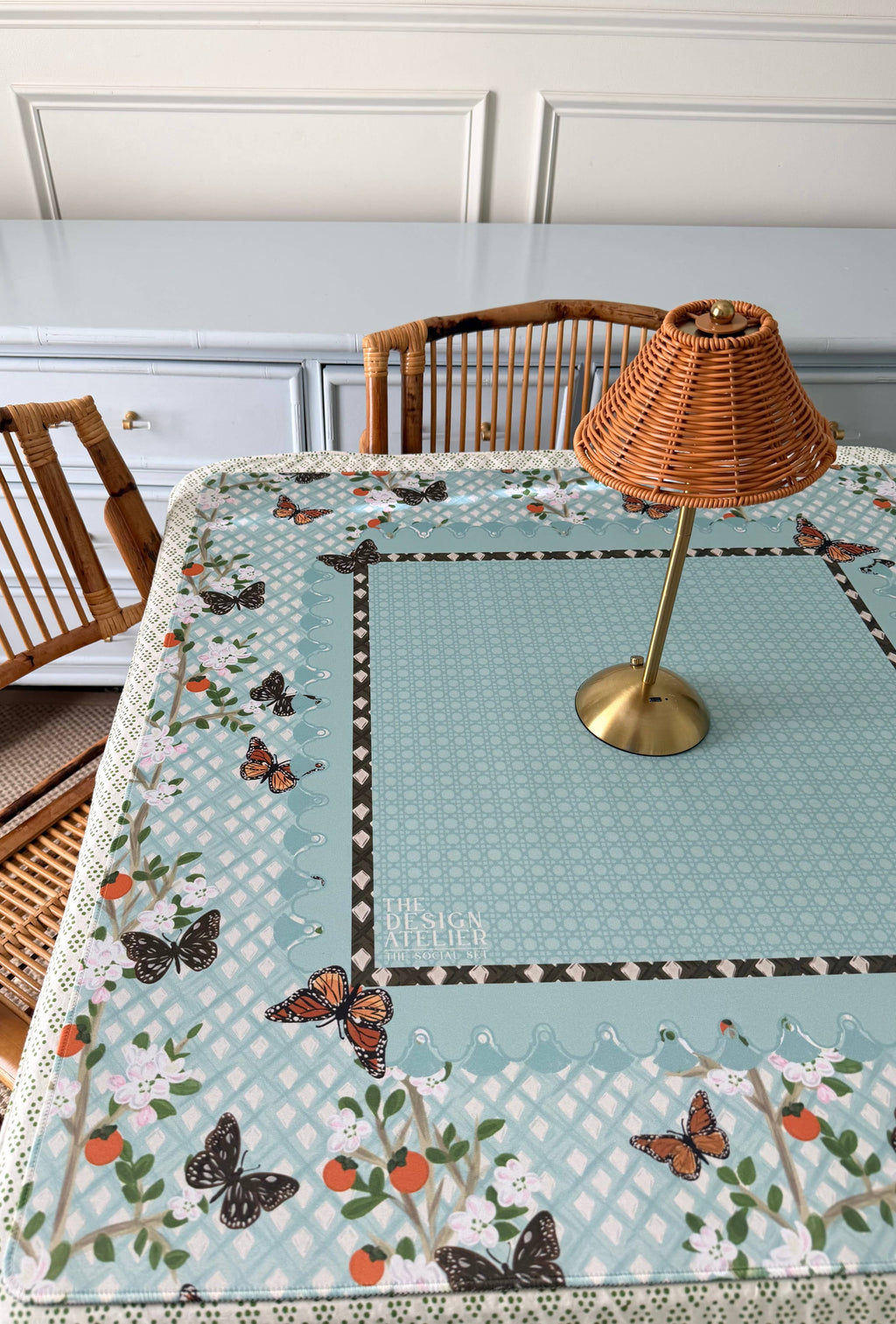The Linden House Mahjong Mat by The Design
Atelier - blue floral and butterfly mahjong mat