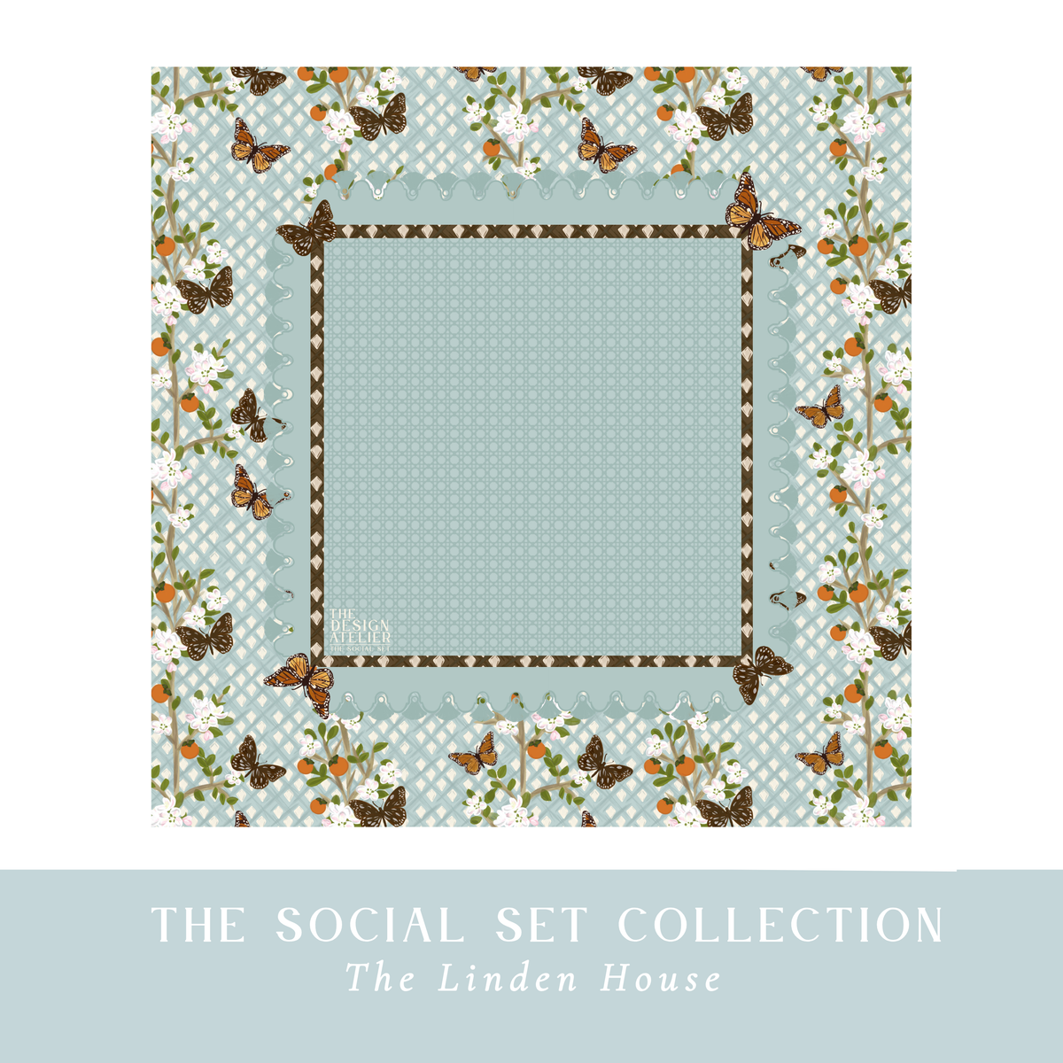 The Linden House Mahjong Mat by The Design Atelier - blue butterfly and floral design
